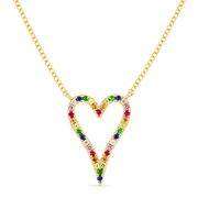 Buy 0.02Ct Diamond and 0.20Ct Multi-Color Stone Open Heart Necklace