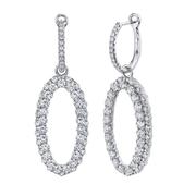 14K White Gold Diamond Oval Hoop Earrings